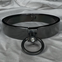 Thumbnail for Ultra-Luxury Stainless Steel Collar with Gemstone O-Ring – Premium BDSM Twist-Lock Choker Velvet-Smooth 2 Sizes for Custom Restraint