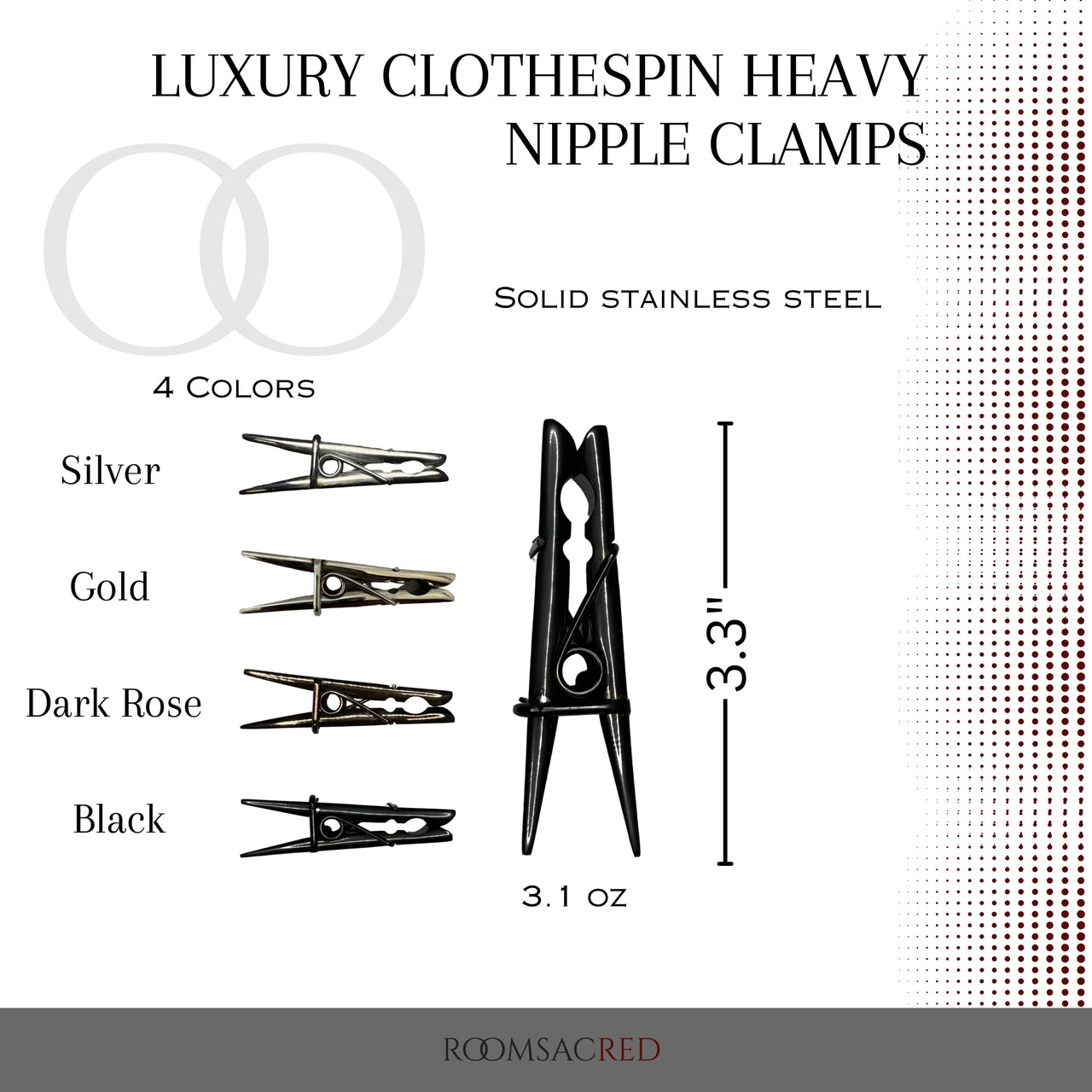 Luxury Stainless Steel Clothespin Style Heavy Nipple Clamps Set for Serious Sensory Play - Silver, Gold, Dark Rose Gold, Black