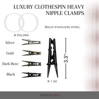 Thumbnail for Luxury Stainless Steel Clothespin Style Heavy Nipple Clamps Set for Serious Sensory Play - Silver, Gold, Dark Rose Gold, Black