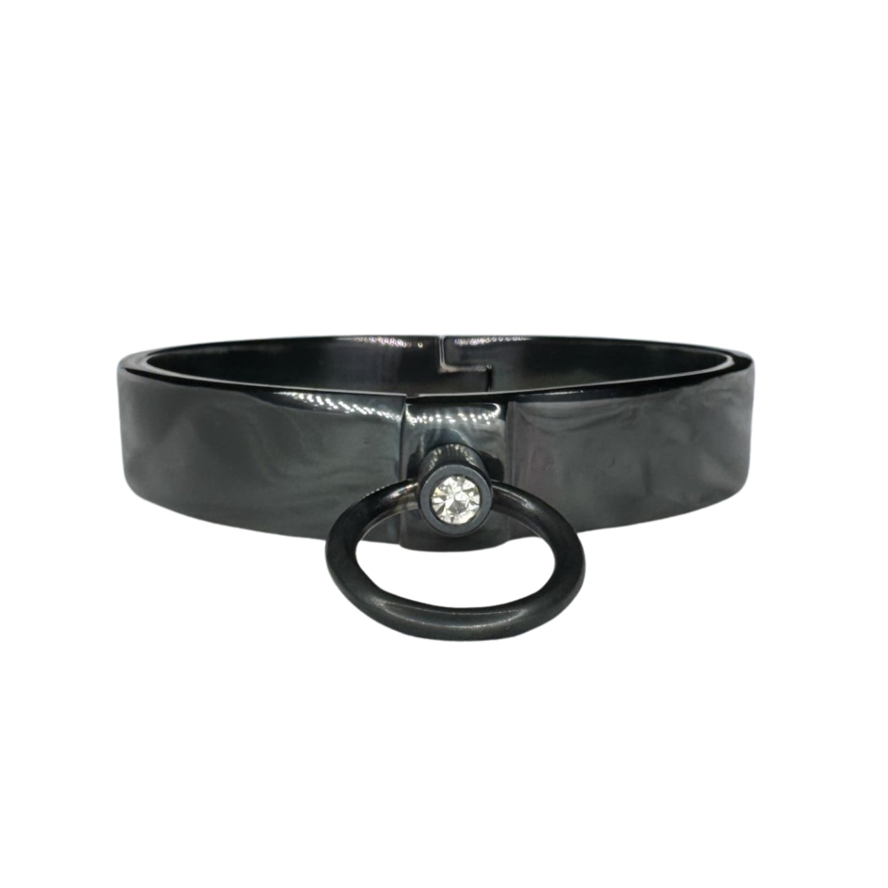 Ultra-Luxury Stainless Steel Collar with Gemstone O-Ring – Premium BDSM Twist-Lock Choker Velvet-Smooth 2 Sizes for Custom Restraint