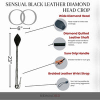 Thumbnail for Sensual Black Leather Diamond Head Crop Braided Handle Whip for Easy Grip Braided Wrist Strap Bends for an Elegant Sting 23 Inches