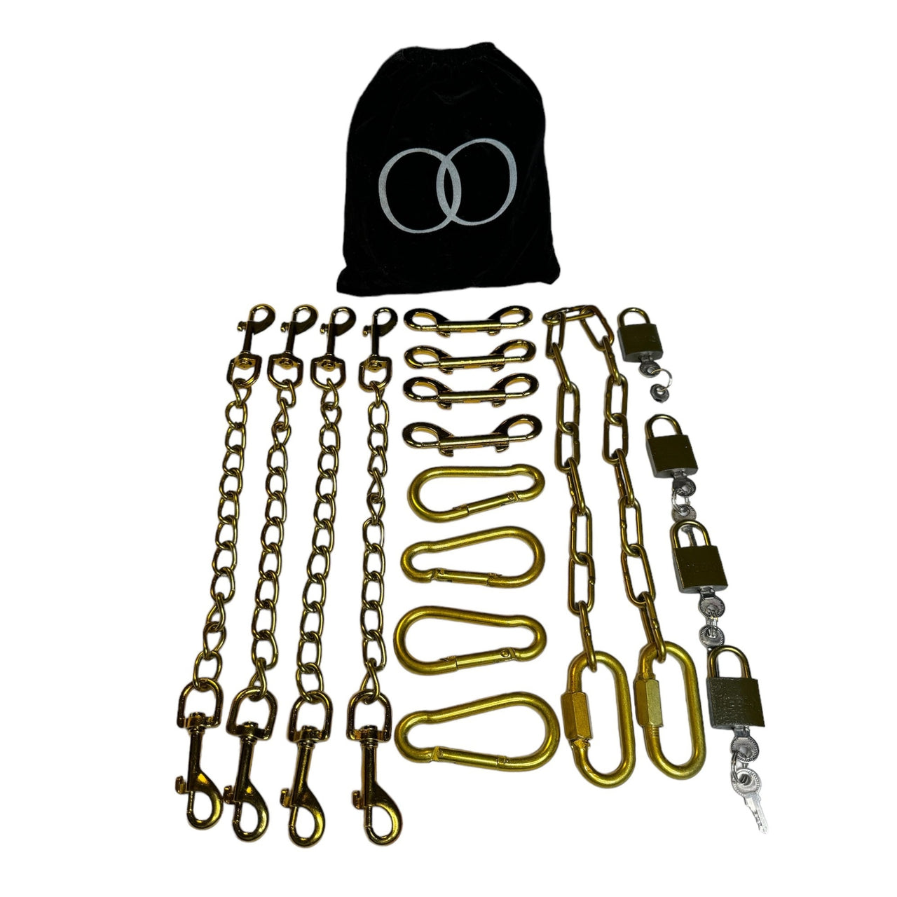 Luxury BDSM Bondage Gear Hardware Kit Set Of Exclusive Roomsacred Restraint Accessories in Silver, Gold, or Black with Double O Velvet Pouch