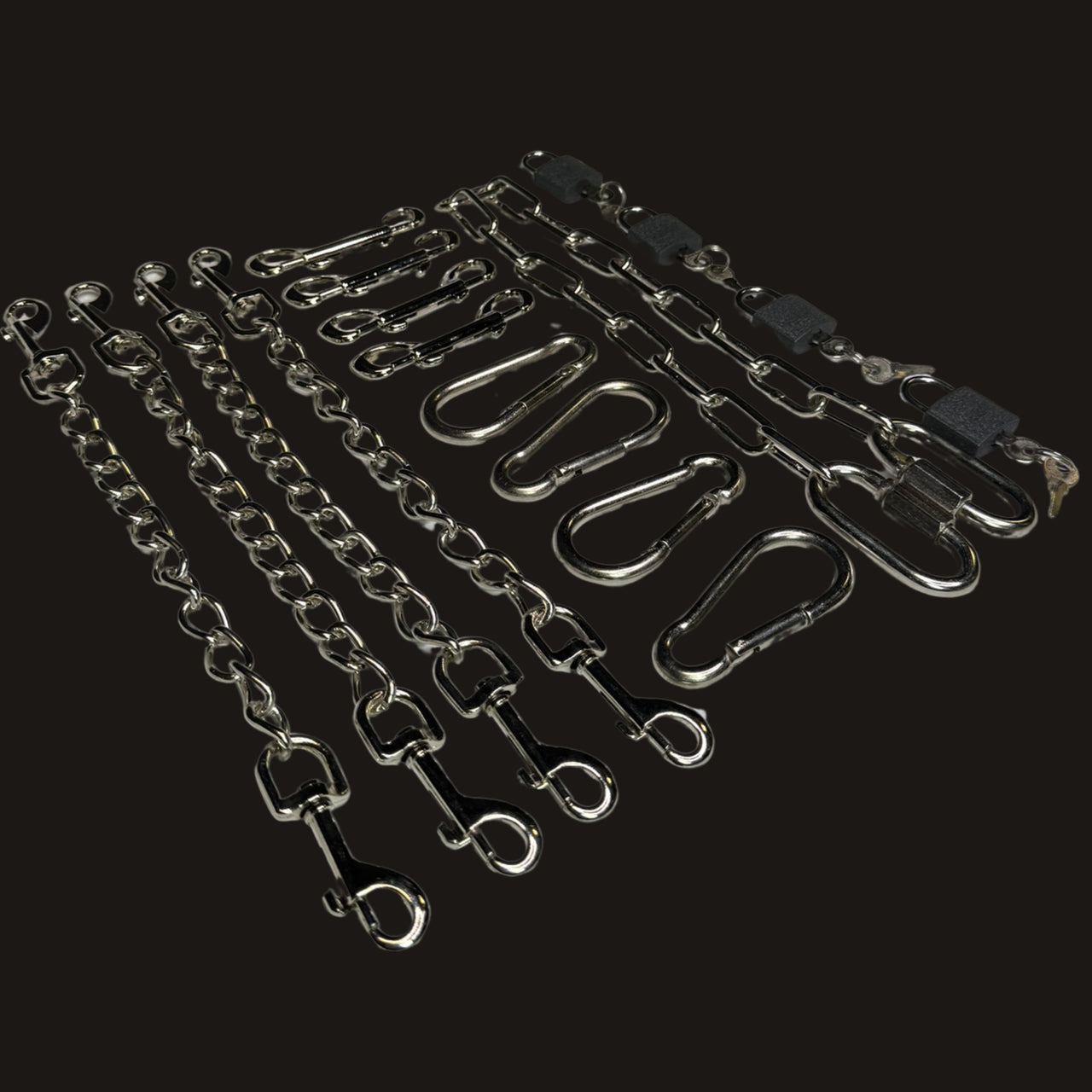 Luxury BDSM Bondage Gear Hardware Kit Set Of Exclusive Roomsacred Restraint Accessories in Silver, Gold, or Black with Double O Velvet Pouch