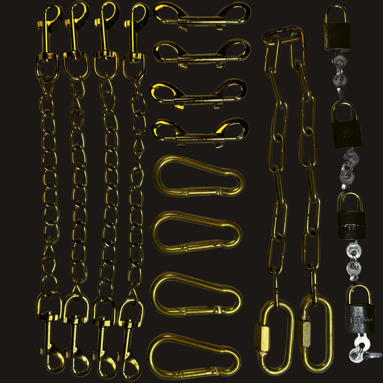 Luxury BDSM Bondage Gear Hardware Kit Set Of Exclusive Roomsacred Restraint Accessories in Silver, Gold, or Black with Double O Velvet Pouch