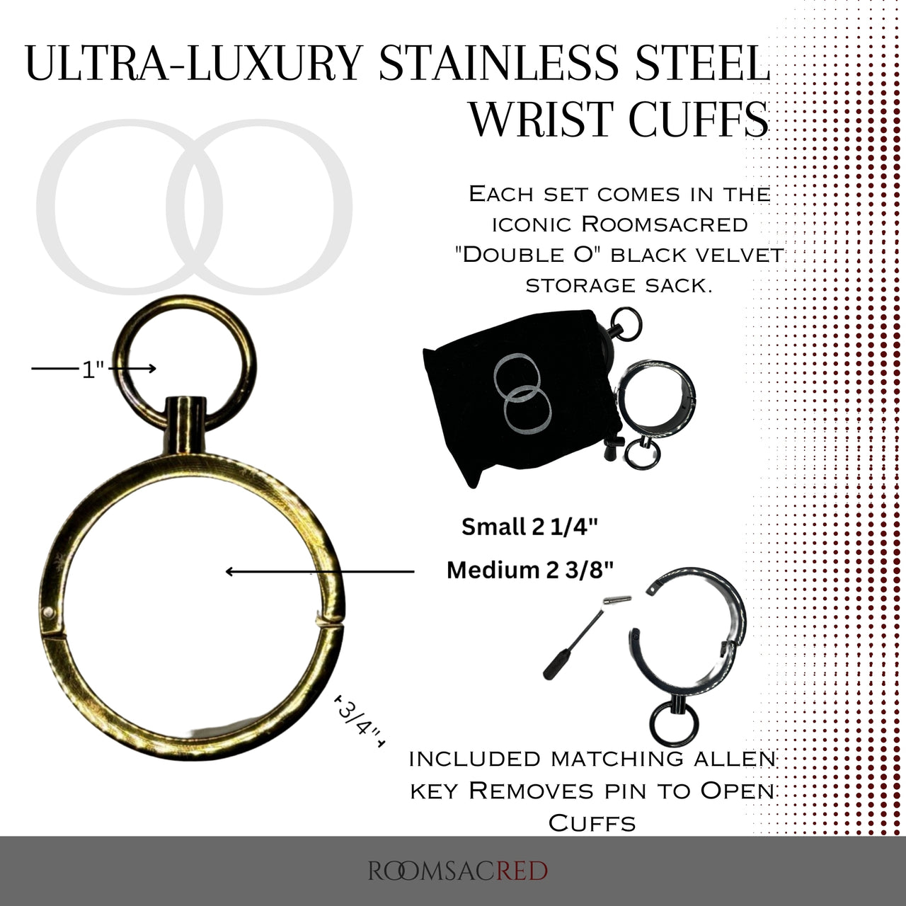 Ultra-Luxury Stainless Steel Wrist Cuffs – Premium BDSM Restraints with Velvet-Smooth Finish and O-Ring for Bondage Play