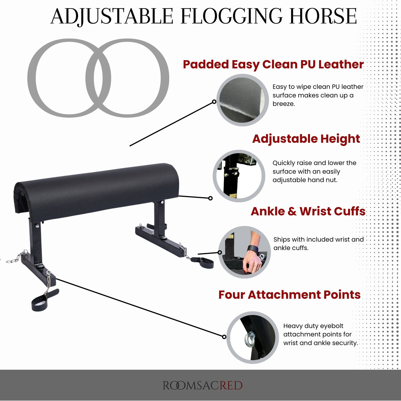 Roomsacred Flogging Horse Whipping Table Multi-Positional Adjustable Height Bondage Bench Sex Room Décor Adult Furniture