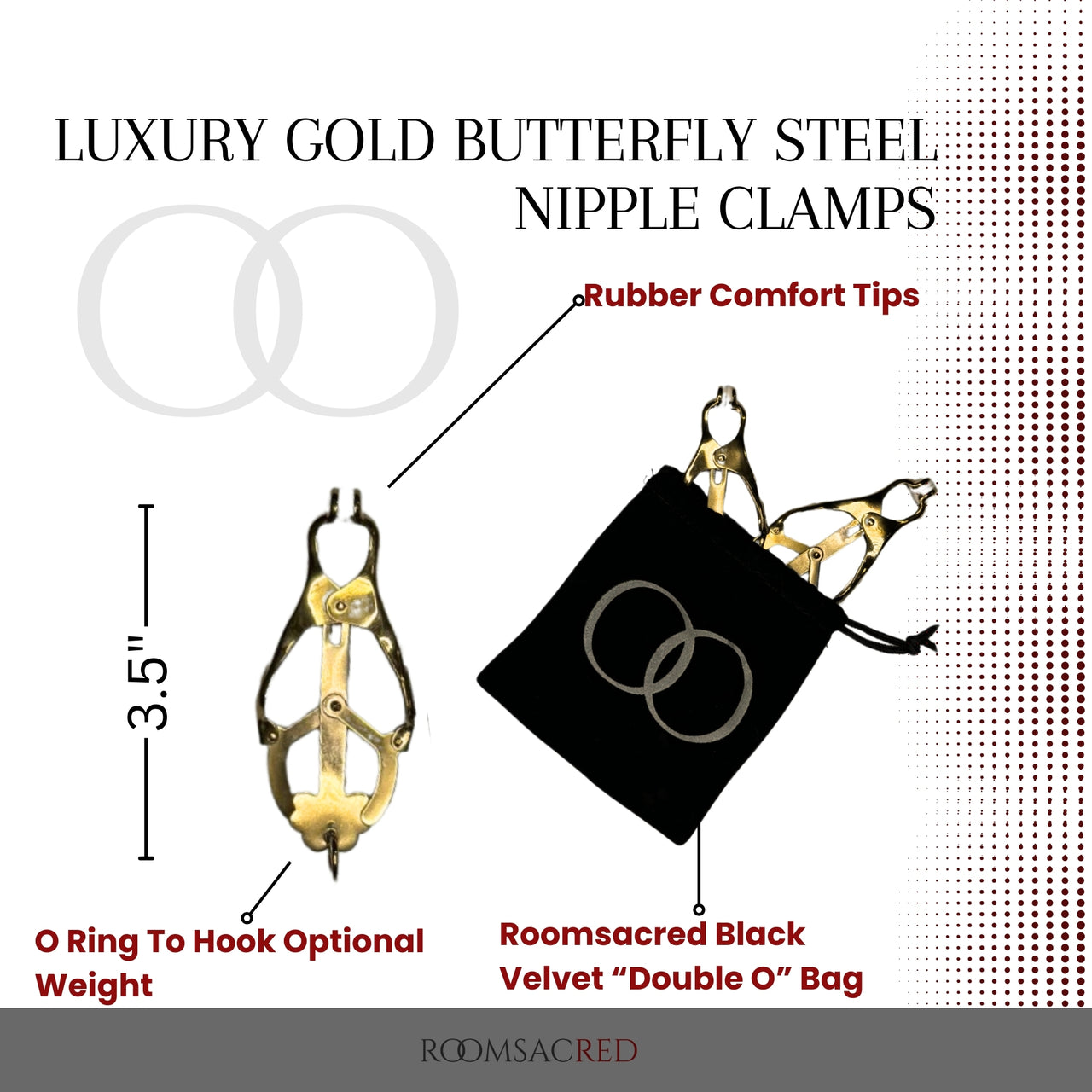 Gold Butterfly Nipple Clamps with Rubber Tips Weight-Adding Capability Luxurious Sensory Play Accessory