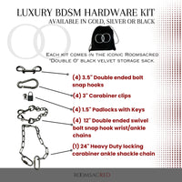 Thumbnail for Luxury BDSM Bondage Gear Hardware Kit Set Of Exclusive Roomsacred Restraint Accessories in Silver, Gold, or Black with Double O Velvet Pouch