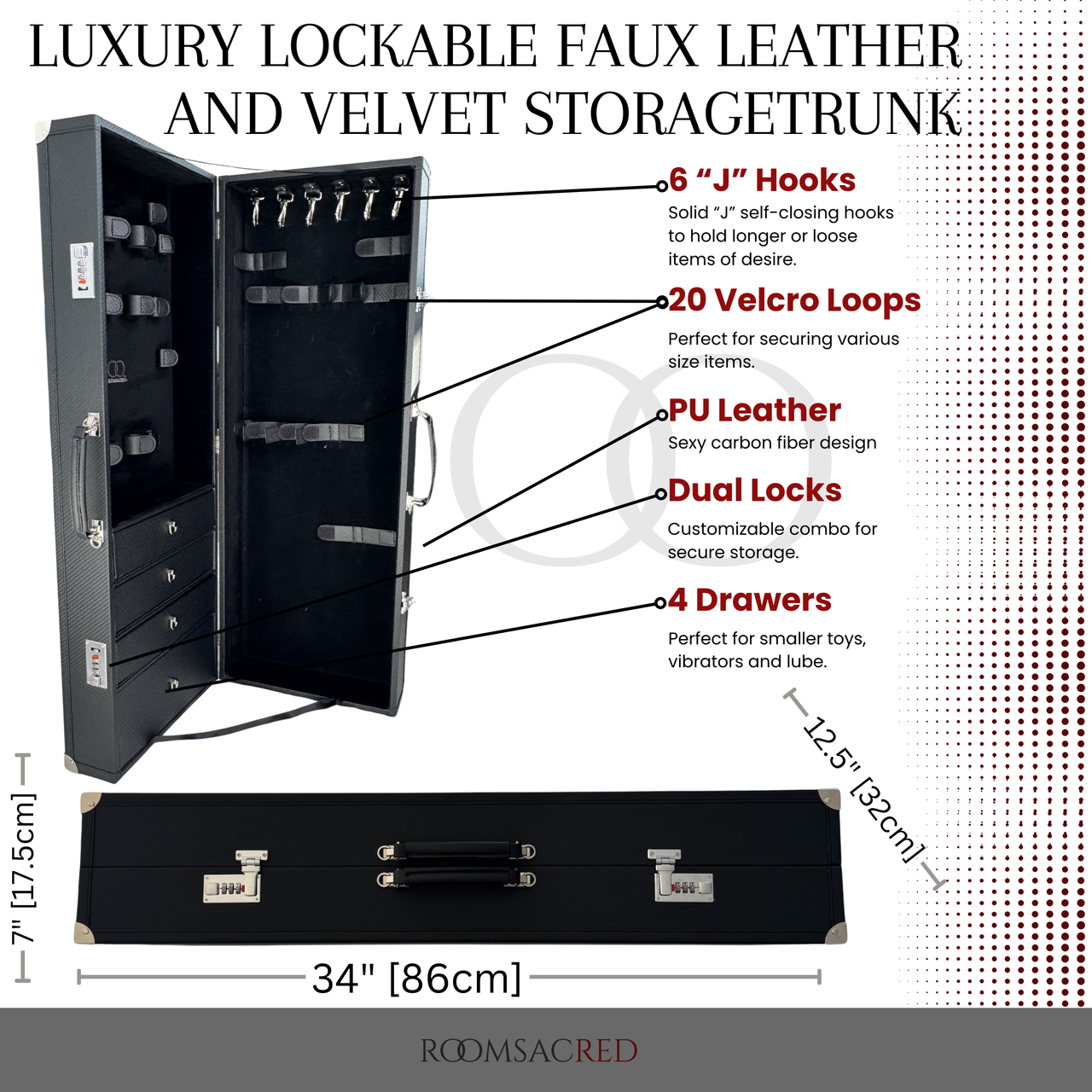 Luxury Lockable Faux Leather and Velvet Trunk for the Elegant and Private Storage of your Adult Toys