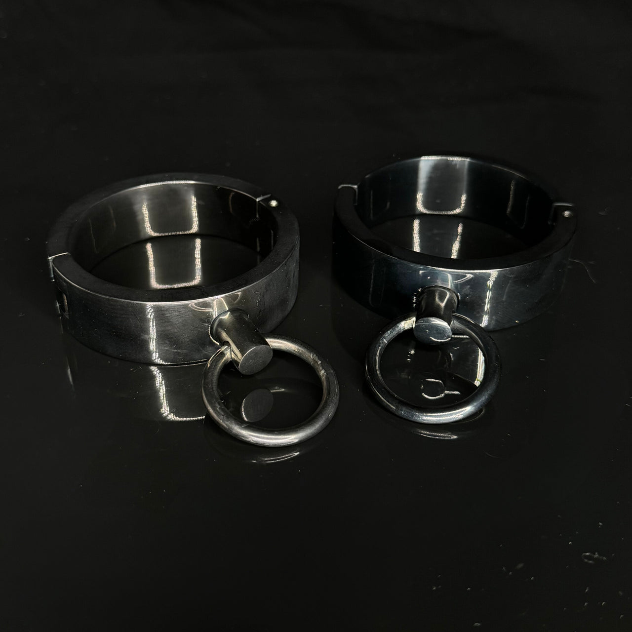 Ultra-Luxury Stainless Steel Wrist Cuffs – Premium BDSM Restraints with Velvet-Smooth Finish and O-Ring for Bondage Play