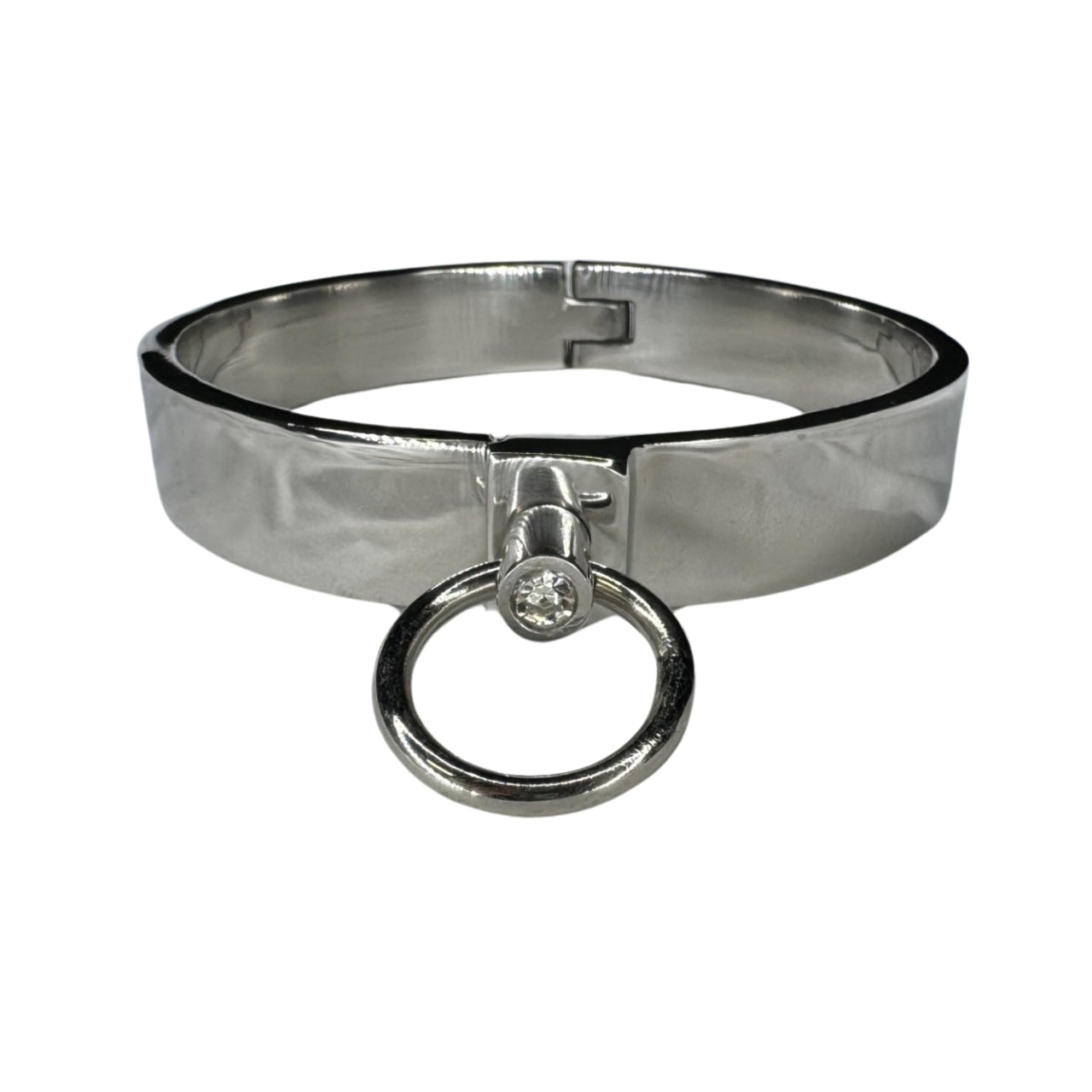 Ultra-Luxury Stainless Steel Collar with Gemstone O-Ring – Premium BDSM Twist-Lock Choker Velvet-Smooth 2 Sizes for Custom Restraint