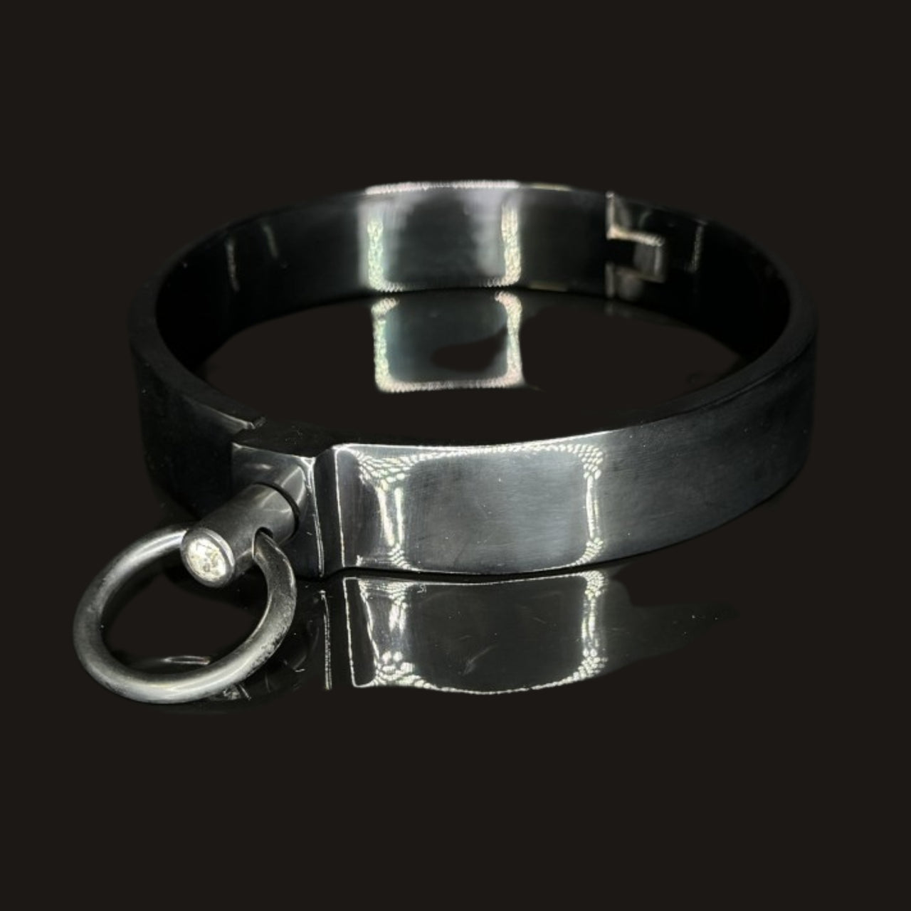 Ultra-Luxury Stainless Steel Collar with Gemstone O-Ring – Premium BDSM Twist-Lock Choker Velvet-Smooth 2 Sizes for Custom Restraint