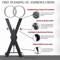 Thumbnail for Roomsacred St. Andrews Cross Padded Free Standing Ankle and Wrist Restraints Device Adult Furniture Sex Room Decor