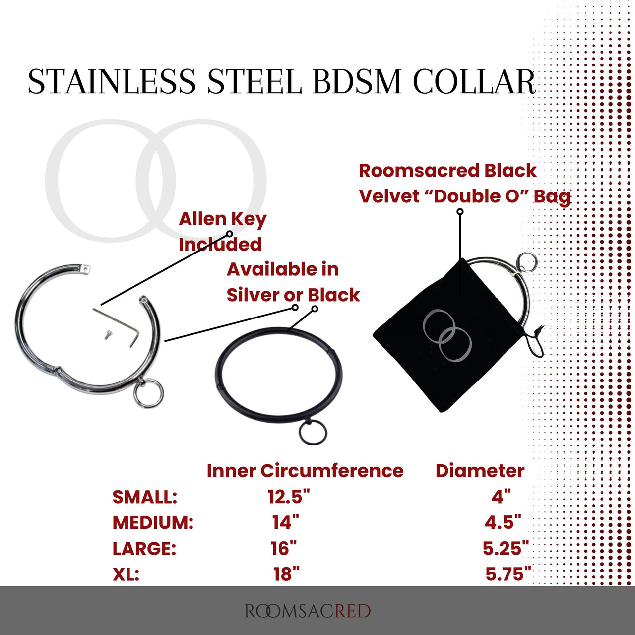 Luxury Stainless Steel BDSM Collar in Shiny Silver or Black | Secure and Stylish | Available in Multiple Sizes