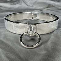 Thumbnail for Ultra-Luxury Stainless Steel Collar with Gemstone O-Ring – Premium BDSM Twist-Lock Choker Velvet-Smooth 2 Sizes for Custom Restraint