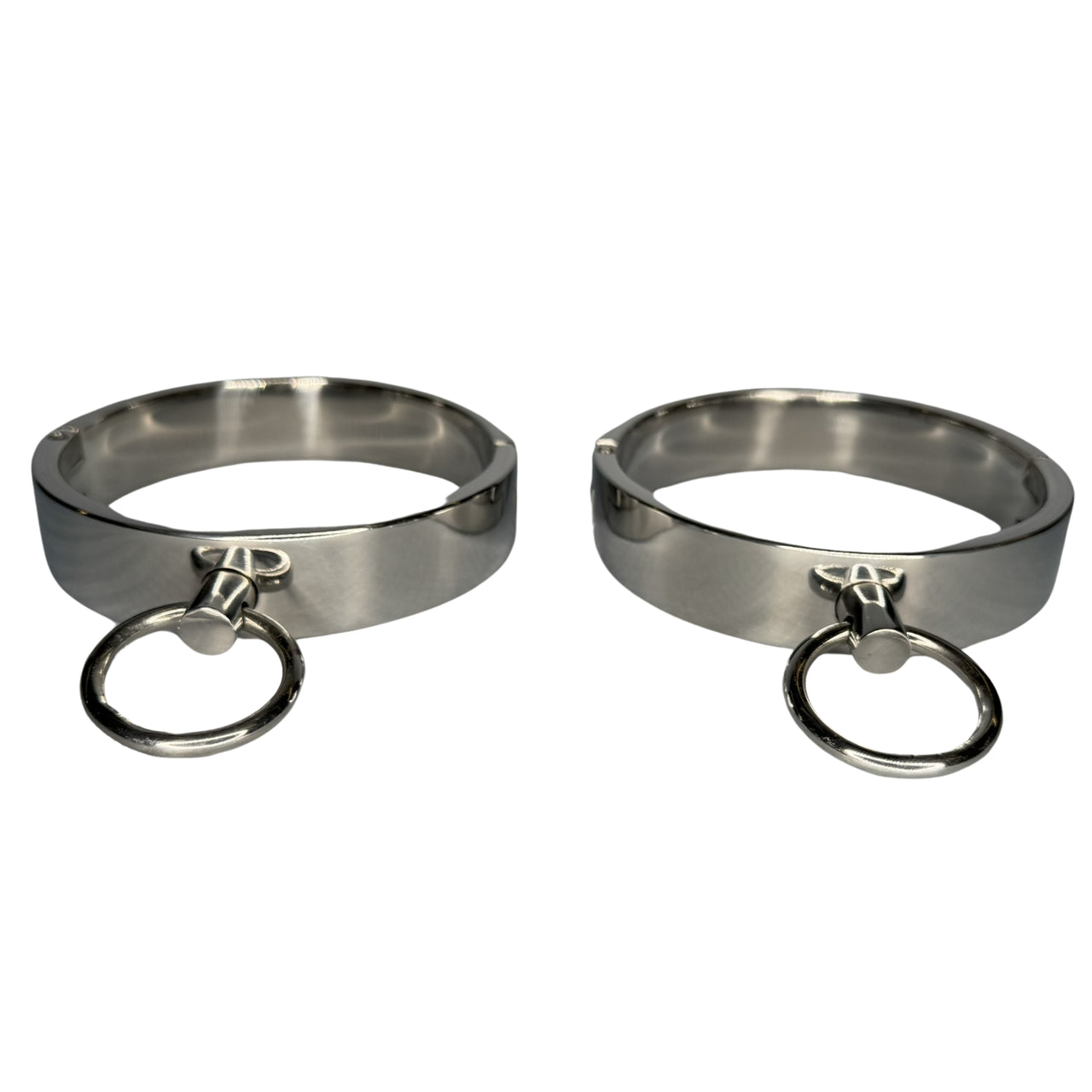 Ultra-Luxury Stainless Steel Wrist Cuffs – Premium BDSM Restraints with Velvet-Smooth Finish and O-Ring for Bondage Play