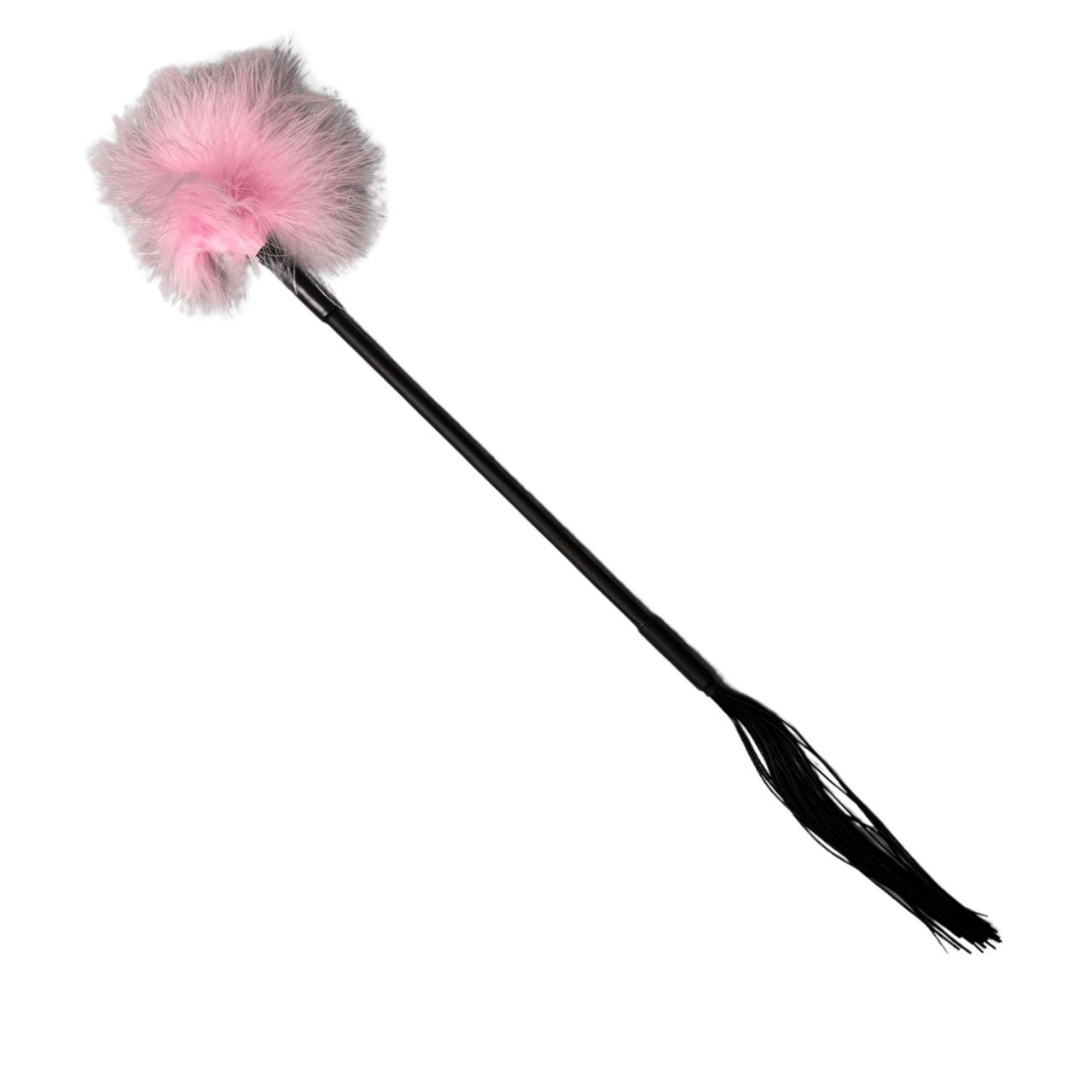 Enchanting Dual Sensation Play Wand Pink Feathers & Black Rubber Tassels for Sensory Pleasures