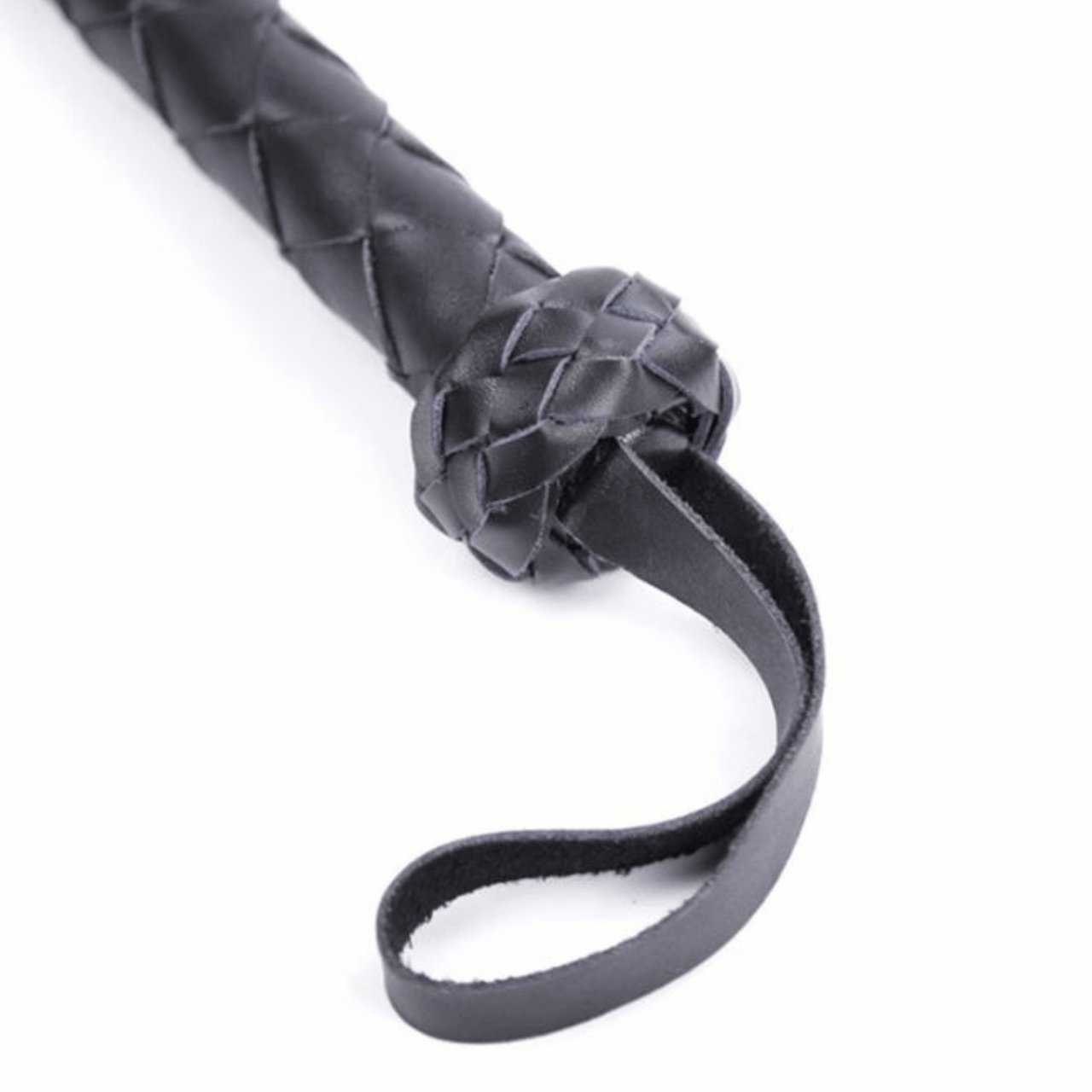 Sleek and Chic 48-Inch Black PU Leather Whip – Elegant Décor and Sensory Play Accessory with Wrapped Handle and Tassel Fronds