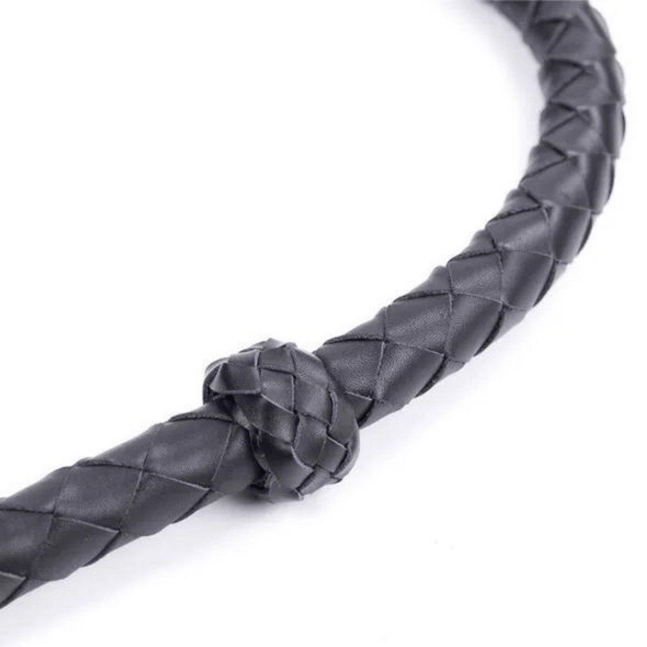 Sleek and Chic 48-Inch Black PU Leather Whip – Elegant Décor and Sensory Play Accessory with Wrapped Handle and Tassel Fronds