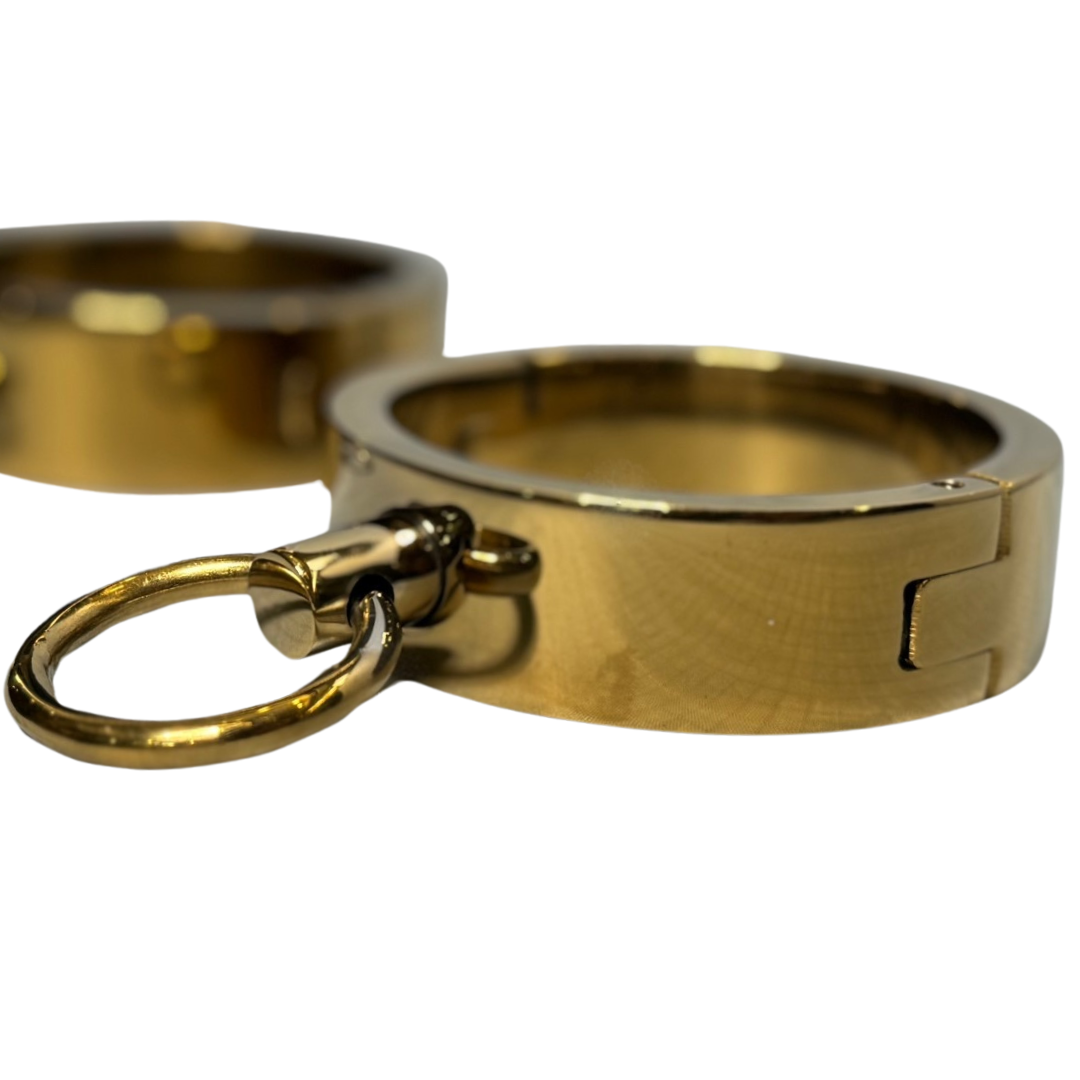 Ultra-Luxury Stainless Steel Wrist Cuffs – Premium BDSM Restraints with Velvet-Smooth Finish and O-Ring for Bondage Play