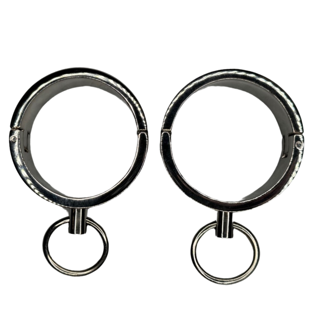 Ultra-Luxury Stainless Steel Wrist Cuffs – Premium BDSM Restraints with Velvet-Smooth Finish and O-Ring for Bondage Play